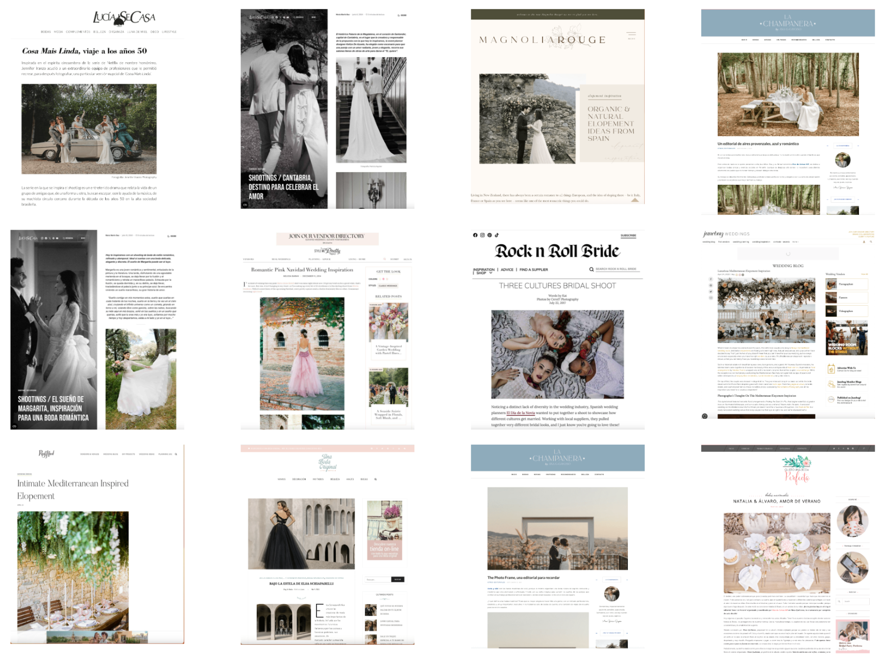 Doce publicaciones de shootings en blogs y revistas de bodas